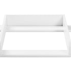 Minimalistischer KraftKids Wickelaufsatz weiß für 108 cm breite HEMNES Kommode, mit Blende und Wickelfläche 50 x 70 cm. Rechteckiger Metallrahmen mit offenen Seiten und flacher Rückwand, von oben auf weißem Hintergrund gezeigt.