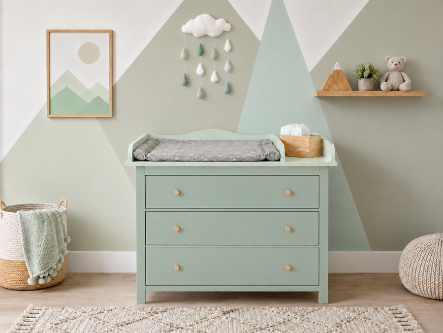 Wickelaufsatz für HEMNES-Kommode mit 3 Schubladen – XXL, pastellgrün, mit Trennfach – Wickelfläche 78 × 78 cm