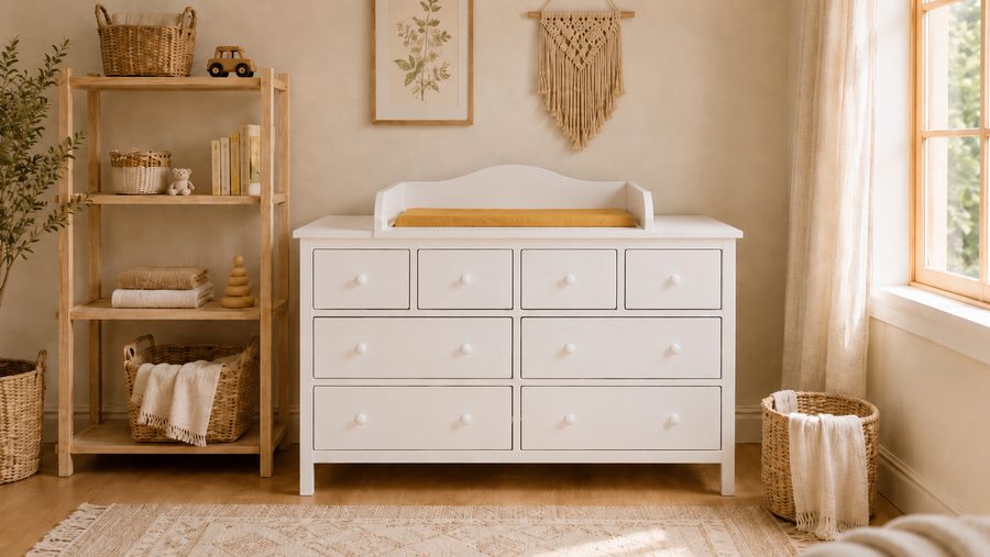 Wickelaufsatz für GULLABERG-Kommode mit 8 Schubladen – weiß, mit Abdeckblenden – Wickelfläche 78 × 78 cm