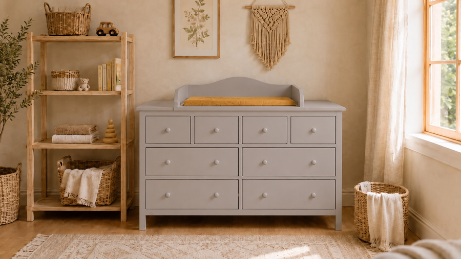 Wickelaufsatz für GULLABERG-Kommode mit 8 Schubladen – grau, mit Abdeckblenden – Wickelfläche 78 × 78 cm