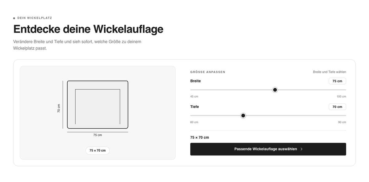 KraftKids-Wickelauflagen-Konfigurator mit einstellbarer Breite und Tiefe