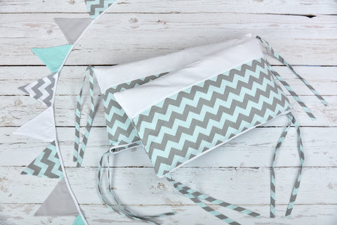 Nestchen Uniweiss Chevron hellgrau und mint